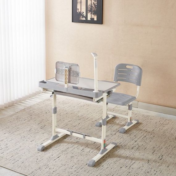 Детская парта для школьника Spoko SP-09 с лампой и сиденьем, регулируемая, серая (42401045) | Зображення 6