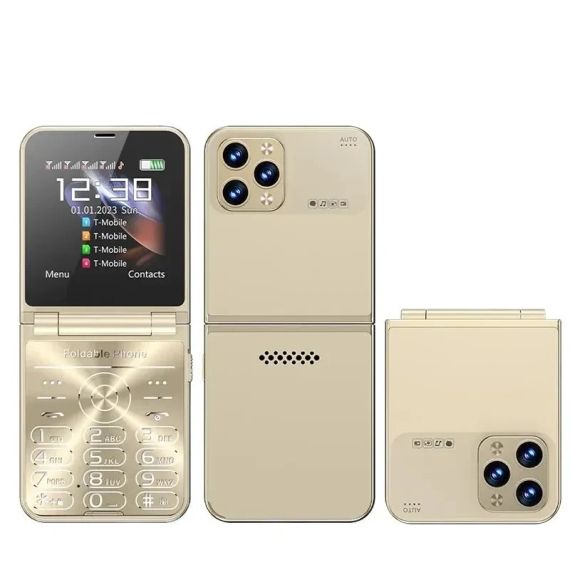 Кнопковий мобільний телефон розкладачка AIEK I15 Max на 4 сім картки Gold