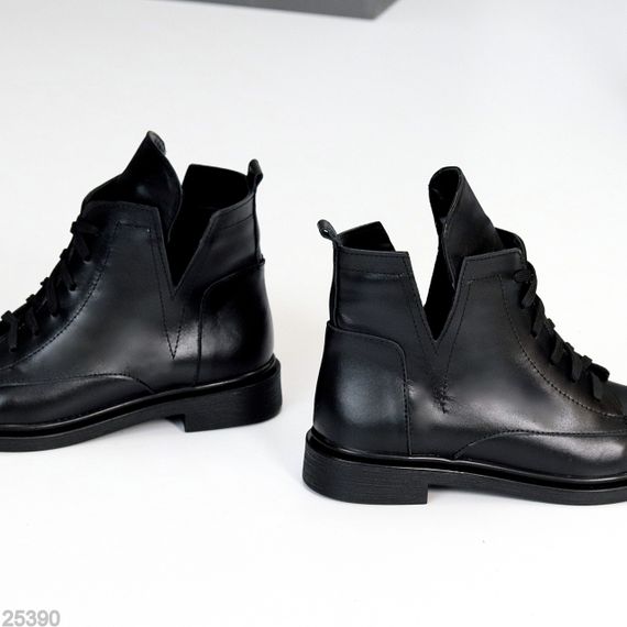 Черные дизайнерские деми ботинки натуральная кожа низкий ход | Зображення 5