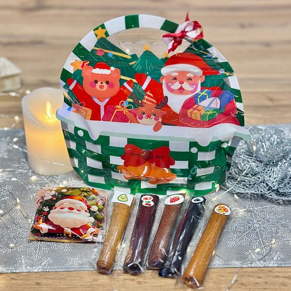 Подарунковий кошик пастили Святкова Казка 20 смаків + йогуртова пастила, 400 г ( зелена корзинка) | Зображення 2