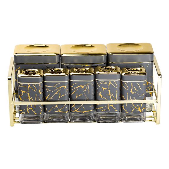 Набор для приправ и специй на подставке 8 штук с крышками Серый HP-1366