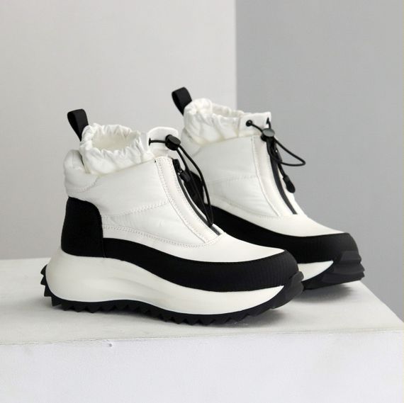 Спортивные черно-белые ботинки дутики водонепроницаемые с фиксатором | Зображення 4