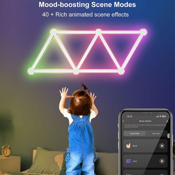 Модульный настенный светильник LED RGB 5V SAL-014B 9pcs Bluetooth USB with app White | Зображення 1