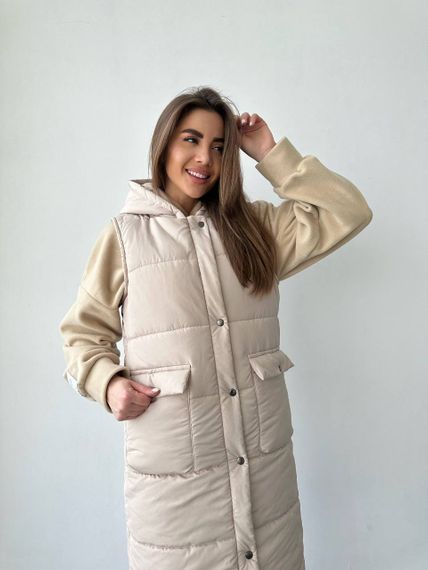 Женский длинный теплый жилет с капюшоном DA377 цвет бежевый, размер 42/44 | Зображення 2