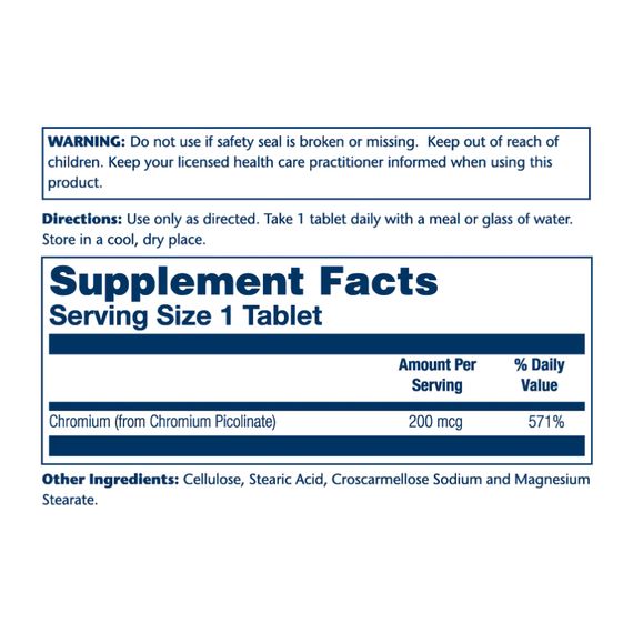 Chromium Picolinate 200mcg - 50 tabs | Зображення 1