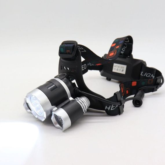 Фонарь налобный аккумуляторный RJ 3000, зарядка от сети и прикуривателя / Светодиодный фонарь на голову | Зображення 6