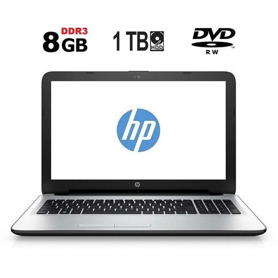 Ноутбук HP 15-ac185no / 15.6" (1920x1080) TN / Intel Celeron N3050 (2 ядра по 1.6 - 2.16 GHz) / 8 GB DDR3 / 1000 GB HDD / Intel HD Graphics / WebCam / DVD-RW б/в