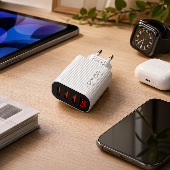 Зарядное устройство 220В 3.0А 12Вт 5В USBx3 QC3.0 Quick Charger LCD 36-2S | Зображення 1