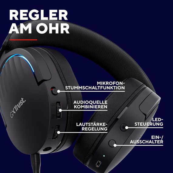 Беспроводная игровая гарнитура Trust, Bluetooth+2,4 ГГц, с RGB подсветкой, компьютерные накладные наушники | Зображення 2