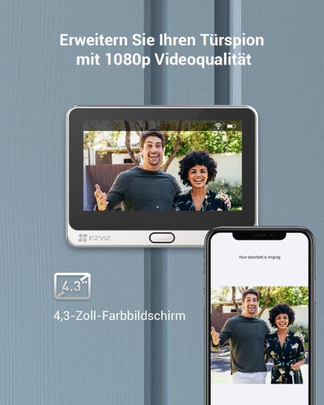 Відеодзвінок EZVIZ DP2C WiFi, Дверний дзвінок з камерою акумуляторний, монітор 4,3", PIR-сенсор, 155° огляд, дверне вічко | Зображення 2