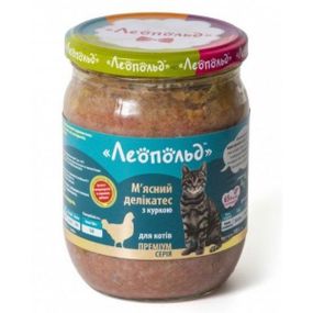 ЛЕОПОЛЬД М'ясні делікатеси з куркою для котів, скляна банка 500 г