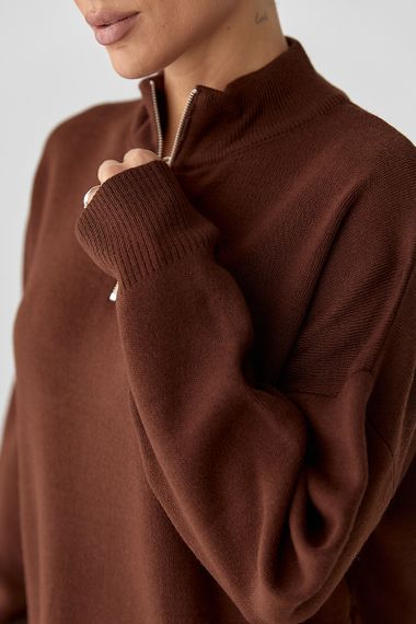 Светр оверсайз з блискавкою на горловині - коричневий цвет, ONE SIZE (є розміри) | Зображення 3
