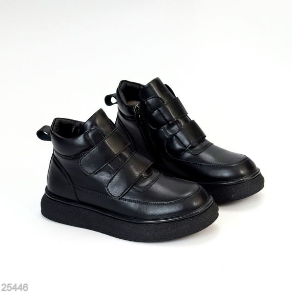 Крутые спортивные зимние черные ботинки натуральная кожа на липучках | Зображення 2