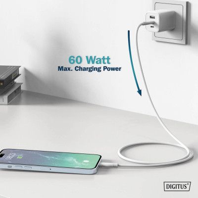 Дата кабель USB-C to USB-C 2.0m USB 2.0 60W silicone white Digitus (AK-300341-020-W) | Зображення 1