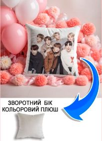 Подушка плюшева Мерч Крафт Дизайн з принтом BTS сірий плюш квадратна 33х33 см