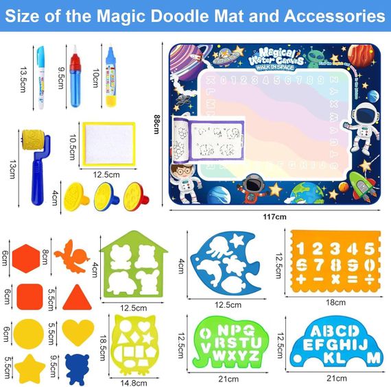 Коврик водяной для рисования с ручкой трафаретами, акваковрик с космонавтами с исчезающими рисунками, 2-7 лет | Зображення 6