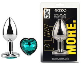 Анальна пробка з кристалом EGZO - Silver Heart Plug Marine size S Sex Aura