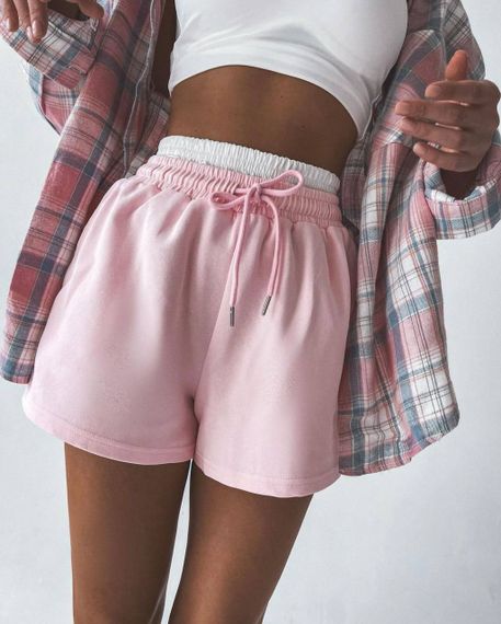 Женские короткие трикотажные шорты с двойным поясом цвет розовый размер 42/46 PP027