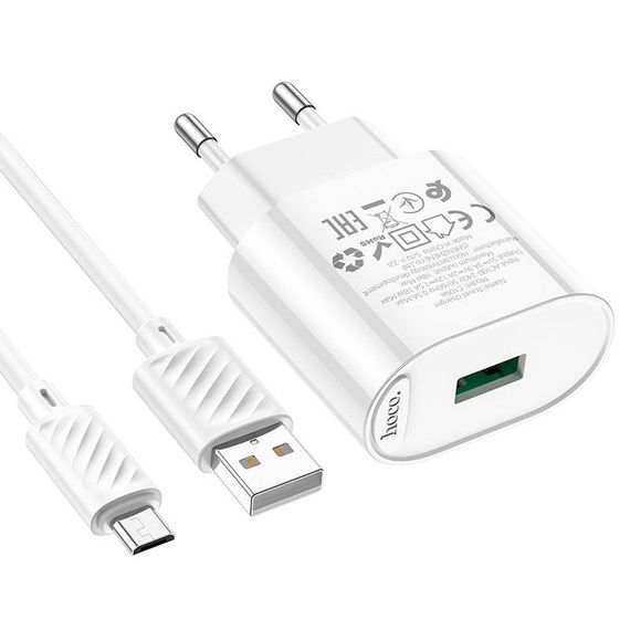 Набір СЗУ 110-240V HOCO C109A 1xUSB+кабель Micro, 3.0A, кабель 1м | Зображення 6