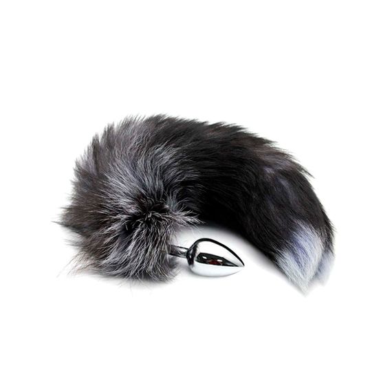 Металева анальна пробка Лисячий хвіст Alive Black And White Fox Tail M, діаметр 3,4 см | Зображення 2