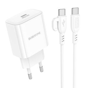 МЗП Borofone BA81A PD20W (1USB-C) + кабель Type-C to Type-C White