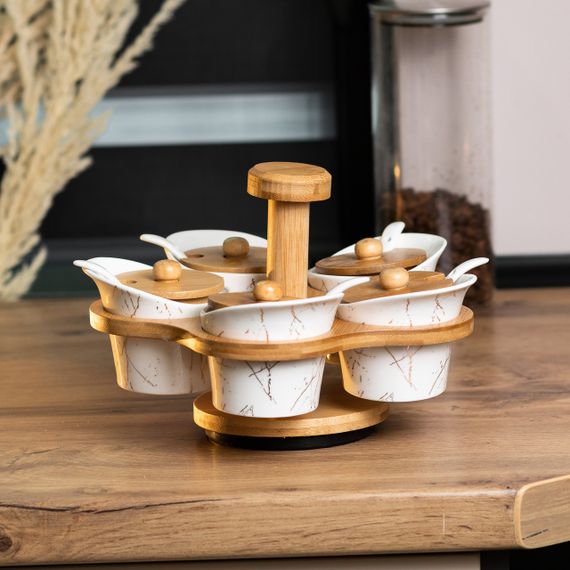 Набір для сипучих продуктів 5 банок по 120 на бамбуковій підставці білий HP1225 | Зображення 2