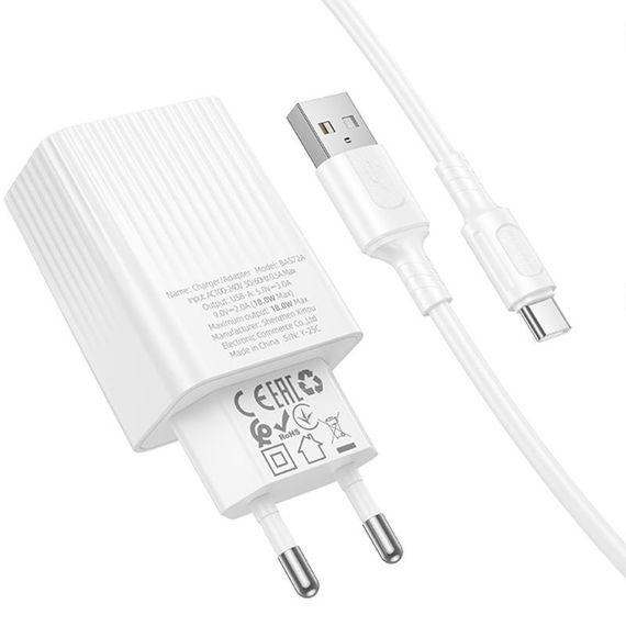 МЗП Borofone BAS72A Source QC3.0 (1USB-A) + кабель USB to Type-C White | Зображення 2