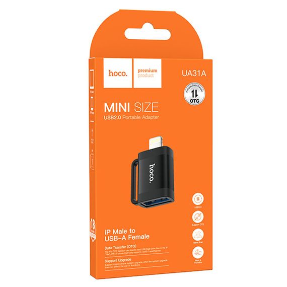 Переходник Hoco UA31A OTG Lightning male to USB female Black | Зображення 5