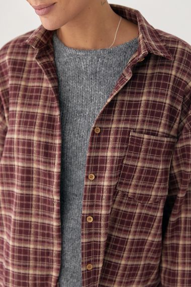 Картата сорочка з накладною кишенею - бордо цвет, ONE SIZE (є розміри) | Зображення 3