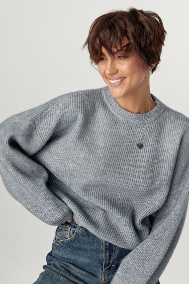 В'язана жіноча укорочена кофта - сірий цвет, ONE SIZE (є розміри) | Зображення 4