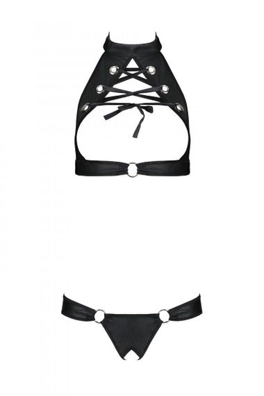 Комплект открытый топ и трусики из эко-кожи с люверсами Passion MALWIA SET Open Bra XXL/XXXL black sexstyle | Зображення 2