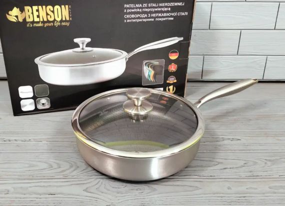 Глубокая сковорода из нержавеющей стали 28 см. Benson BN-588 | Зображення 6