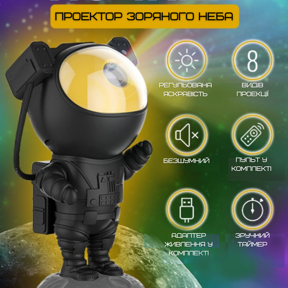 Проектор Зоряного Неба Космонавт Світлодіодний LED Нічник Галактика з Лазерною Проекцією Для Дітей та Дорослих на Пульті | Зображення 1