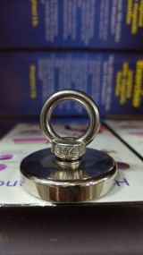 Неодимовый магнит 16мм - 5кг в корпусе с наружным кольцом / Поисковый магнит / Магнит для поисков металла