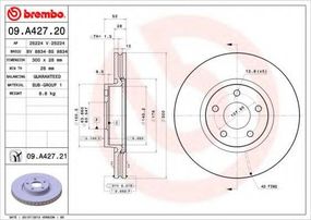 Диск гальмівний FORD MONDEO IV передн., вент. (вир-во BREMBO) BREMBO 09A42721 на FORD MONDEO IV Turnier (BA7)