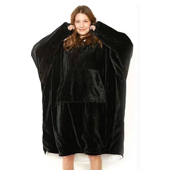 Толстовка плед з капюшоном і рукавами Huggle Hoodie оверсайз. Колір: чорний | Зображення 8