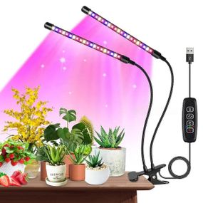 Фітолампа для рослин на 2 гілки від USB, з таймером, 20 Вт, L2 / Настільна LED лампа з регулюванням яскравості / Гнучкий