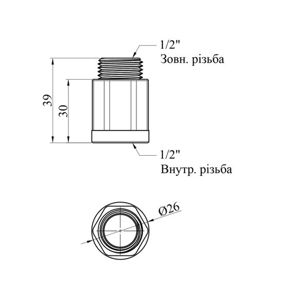 Удлинитель усиленный LexLine 1/2" ВЗ, L=30 мм латунный УК0601-В30 | Зображення 1