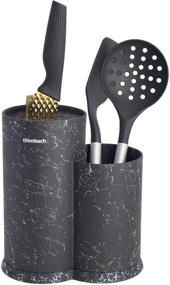 Підставка-колода Ofenbach Black Marble для кухонних ножів і ножиць 20х12х22.5см, подвійна кругла | Зображення 2