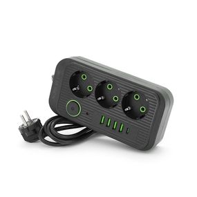 Фильтр F09U, 3 розетки EU + 4 USB + 1PD, кнопка включения с индикатором, 2 м, 3х0, 75мм, 2500W, Black, Box