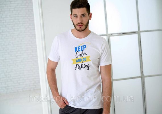 Футболка чоловіча із принтом "Keep calm and go fishing" біла | Зображення 1