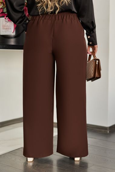 Жіночі вільні прямі штани з високою посадкою колір коричневий, розмір 54/56  GF1717 | Зображення 1