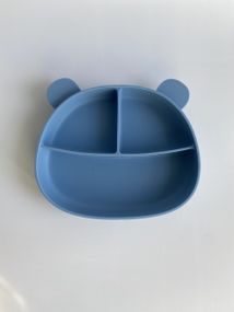 Силіконова секційна тарілка на присосці Ведмедик Темно Блакитний