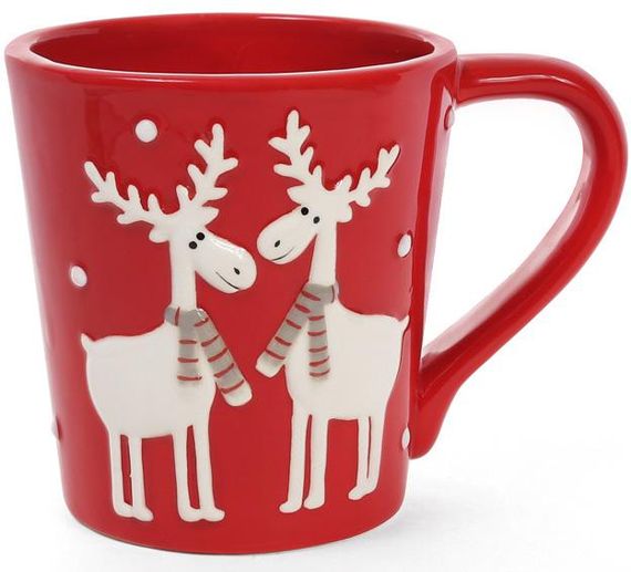 Кружка керамічна "Олені в шарфиках на червоному" 325мл