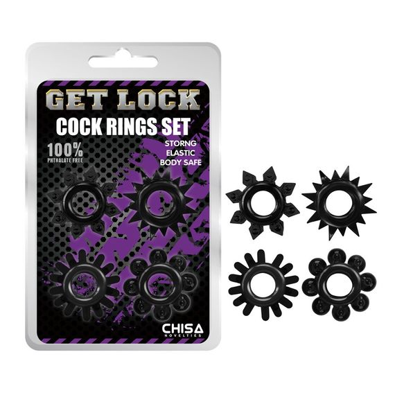 Набір ерекційних кілець Chisa Get Lock Cock Rings Set, чорний Sex Aura