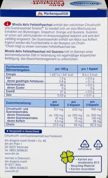 Рослинні капсули для схуднення активного метаболізму та жироспалювання жирів від Mivolis, 45 шт., Німеччина | Зображення 1