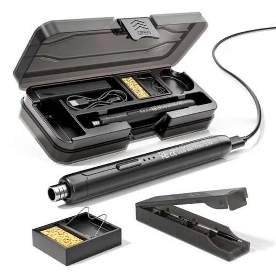 Портативный USB/беспроводной паяльный набор с регулируемой температурой. Черный