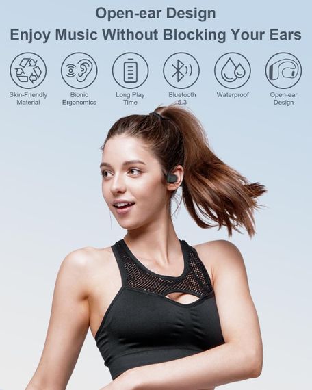 Навушники безпровідні відкритого типу водонепроникні Open Ear Bluetooth 5.3 IPX5 бездротові для бігу, спорту, фітнесу ENC мікрофон | Зображення 1