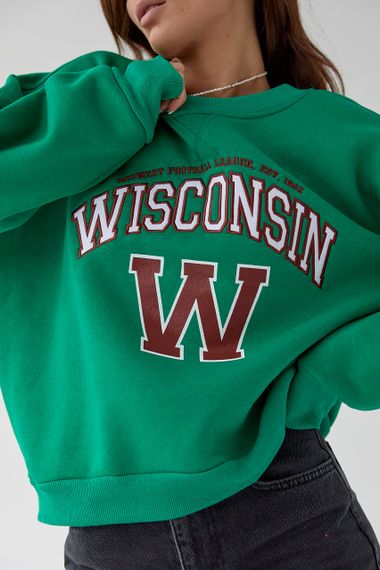 Женский свитшот на флисе с надписью Wisconsin - зеленый цвет, M (есть размеры) | Зображення 3
