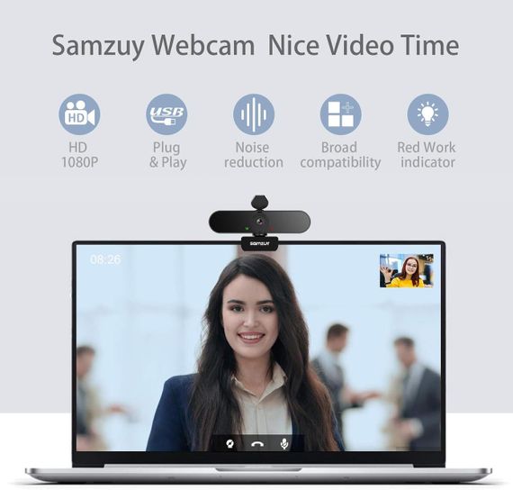 Вебкамера Full HD 1080p з мікрофоном та кришкою, для ПК ноутбука, 110° ширококутна, автофокус, для стрімінгу онлайн-уроків | Зображення 2